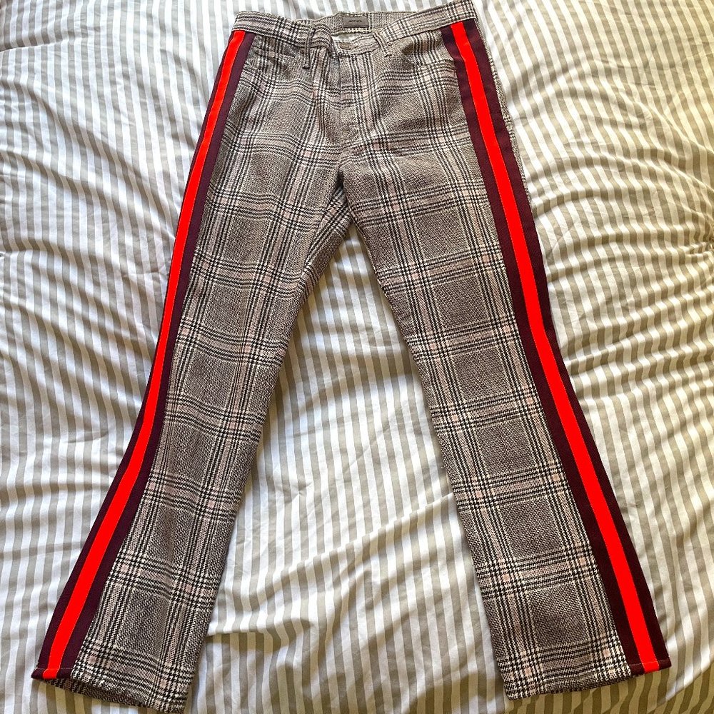 MOTHER "The Insider Ankle" plaid pants with stripe